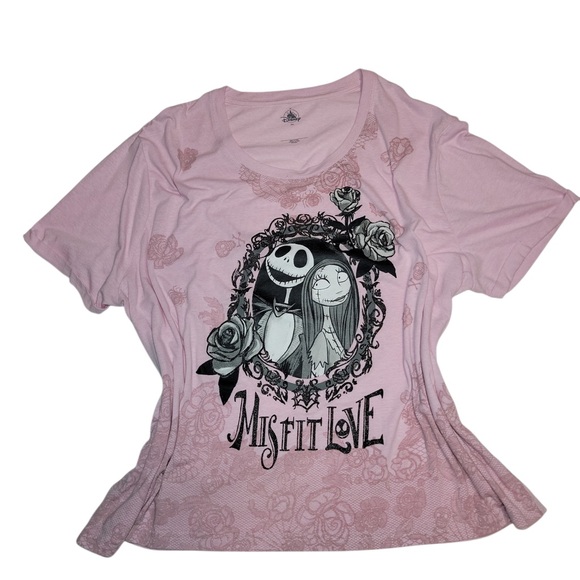 Disney Tops - 3XL  Women's Jack Skellington and Sally ~ Misfit Love ~ Pink Disney Tee Shirt